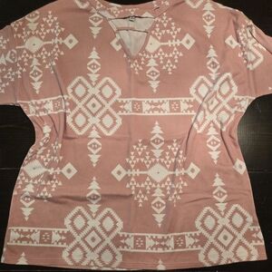 White Birch Pink and White Geometric Top